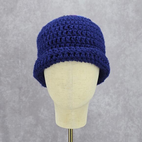 Blue Purple Crochet Knit Bucket Cap Hat Fun Vintage Y2K Funky Beanie - Picture 2 of 5